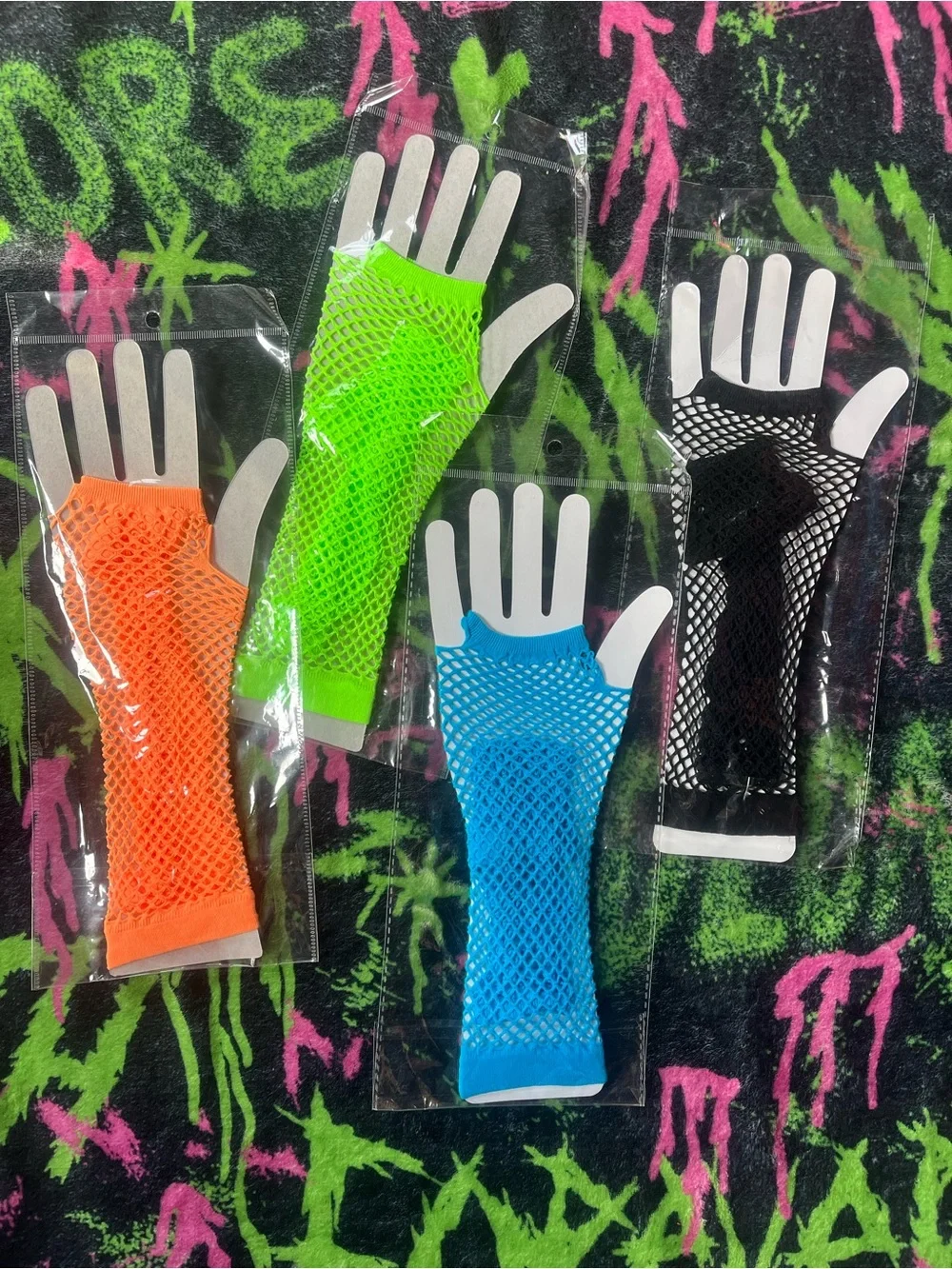 4pk Neon Fingerless Mesh Gloves